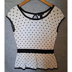 White House Black Market Short Sleeve Polka Dot Peplum Top Blouse Womens Small